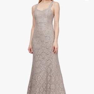 Ignite Evening  Maxi dress cream lace/sequins w/ back split + cropped shawl